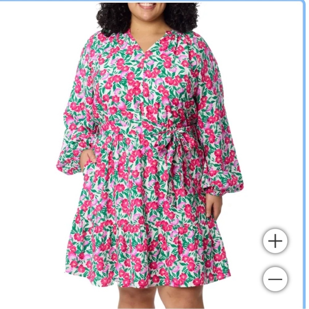 Draper James Women's Long Sleeve Belted Dress pink floral M soft knee length